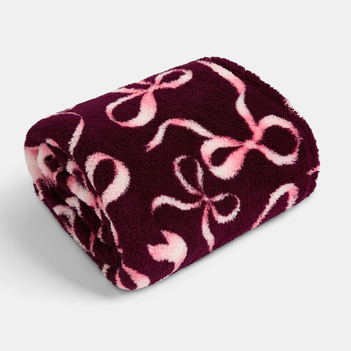 Bow Print Teddy Fleece Throw