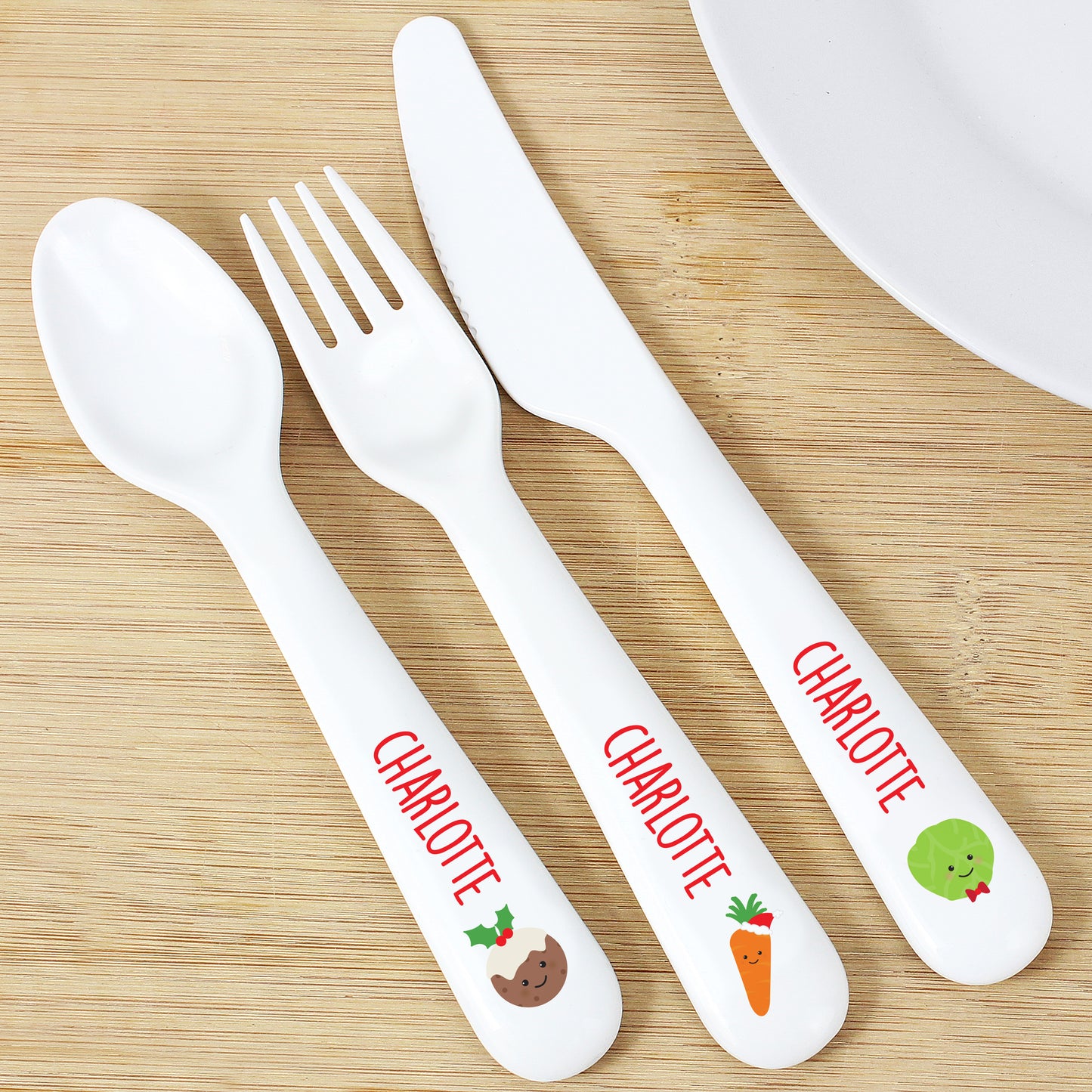 Personalised 'Christmas Dinner' 3 Piece Plastic Cutlery Set