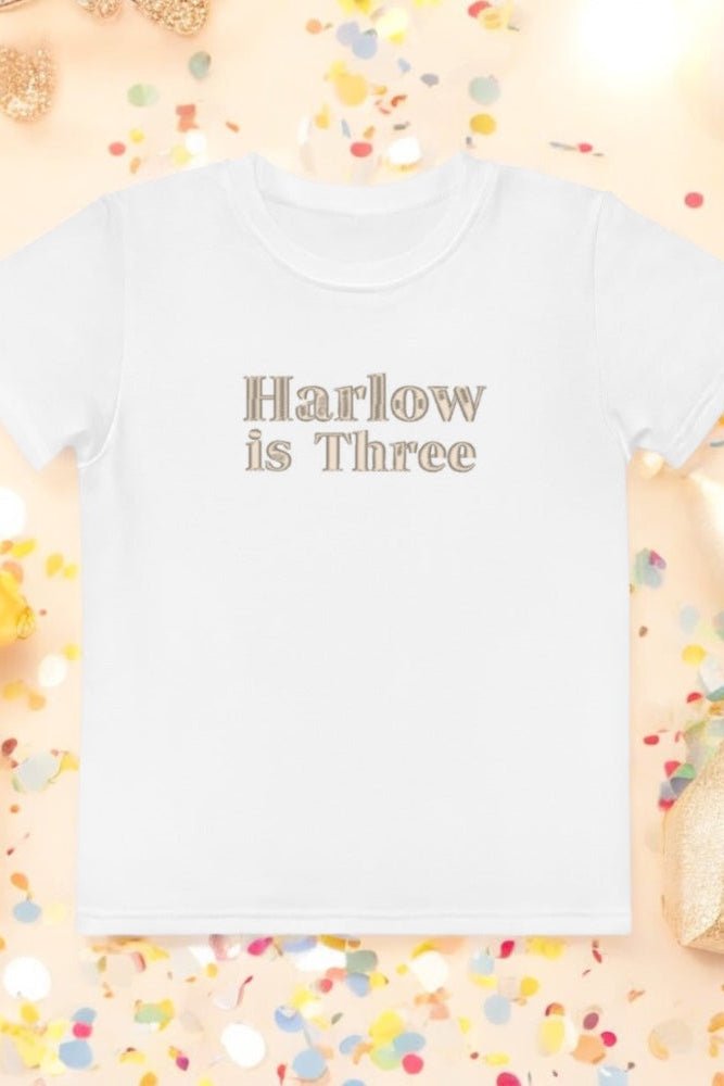 Turns Three 3rd Birthday T-Shirt Personalised Name