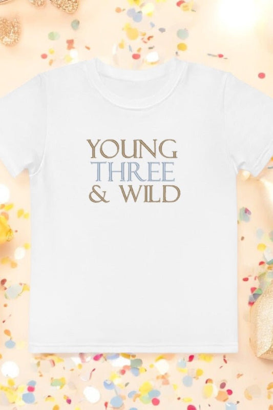 Young THREE & Wild 3rd Birthday T-Shirt Personalised