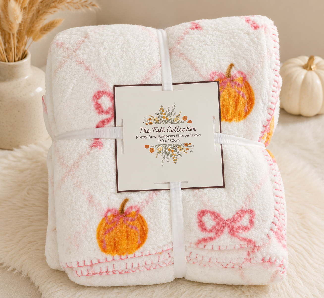 Pumpkin bow halloween throw