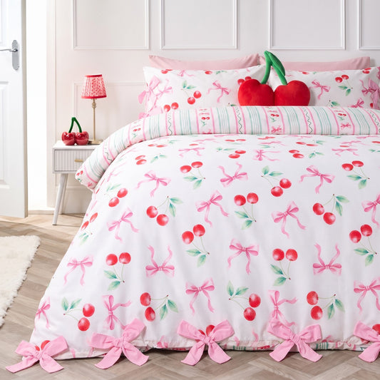 Cherry Bow Print Bow Tie Reversible Duvet Cover Set (preorder)