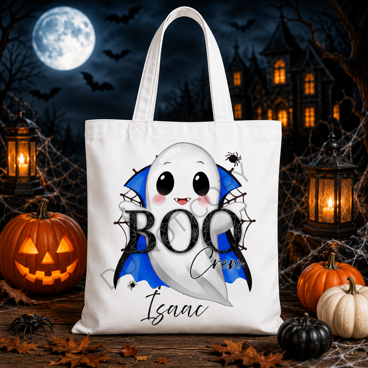 Personalised boo crew halloween tote bag