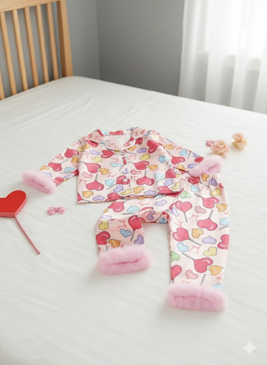 Girls heart lollipop pyjamas