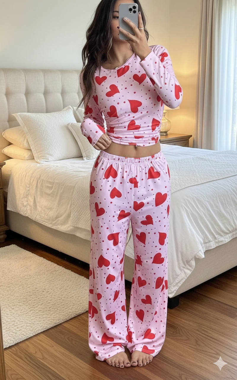 Womens Valentines Heart Pyjamas