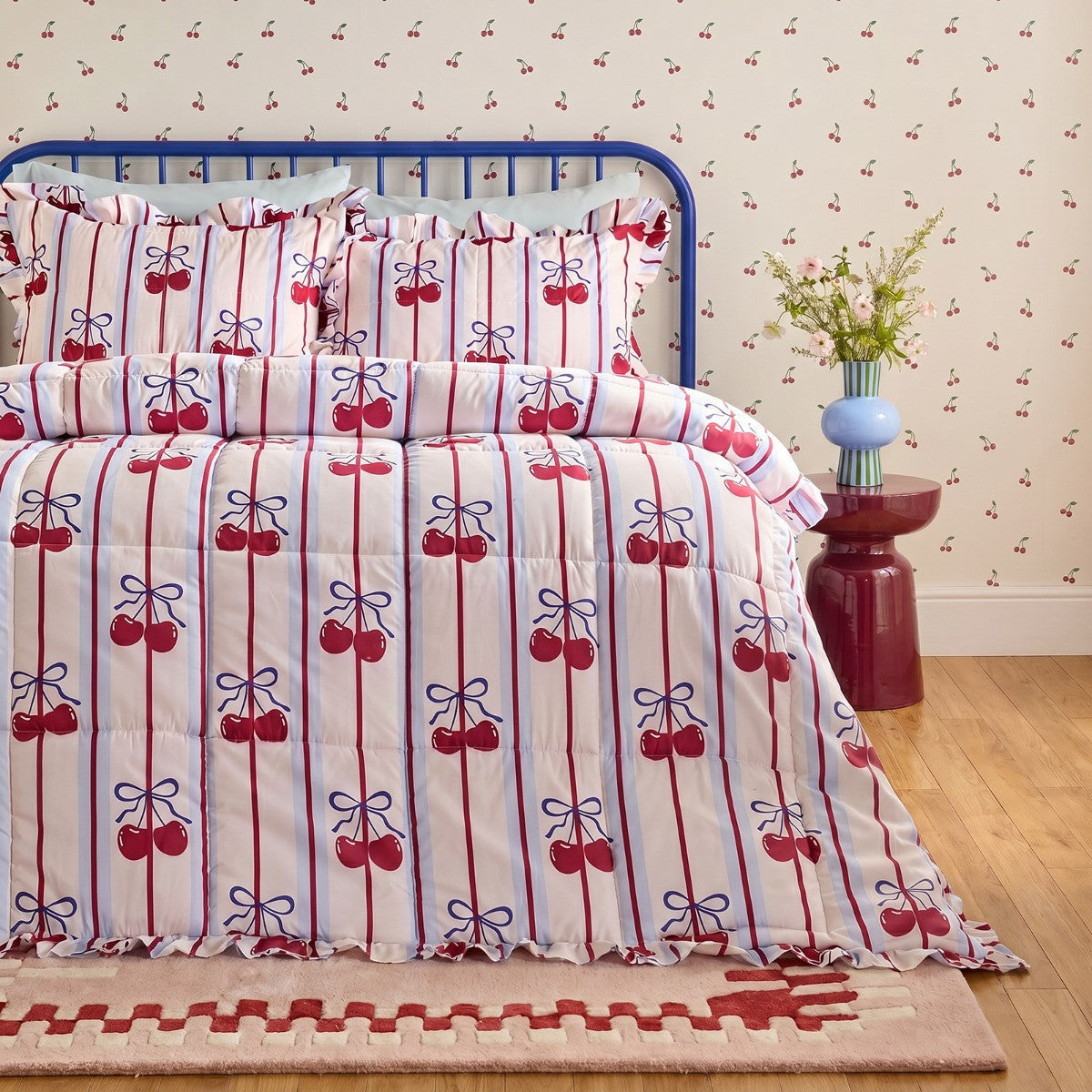 Cherry bow print duvet set