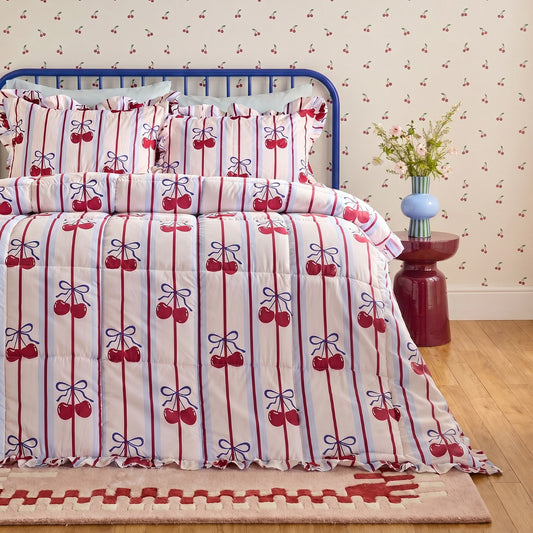 Cherry bow print duvet set