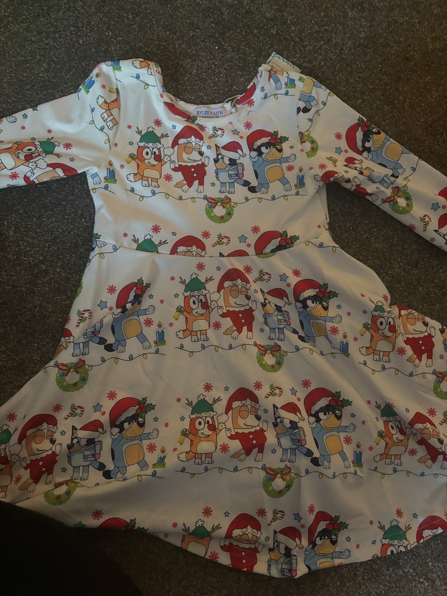 Blue dog christmas dress 5-6 years