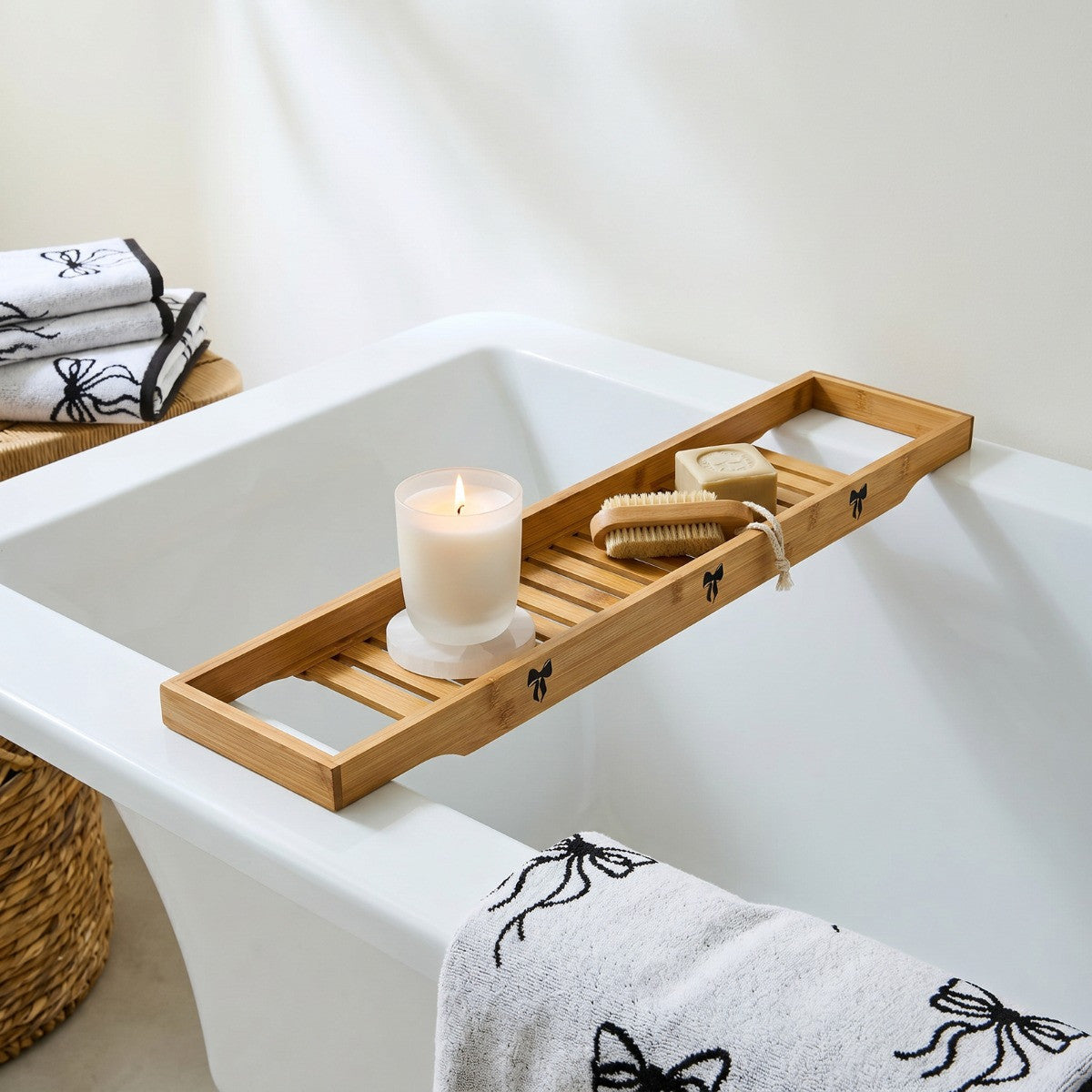 Bow Print Bamboo Bath Rack - preorder