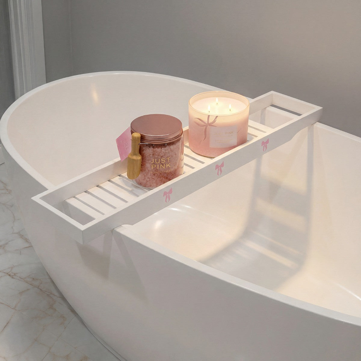 Bow Print Bamboo Bath Rack - preorder