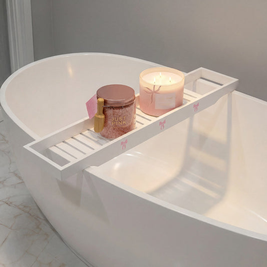 Bow Print Bamboo Bath Rack - preorder
