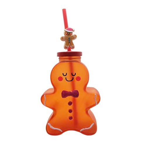 Gingerbread Glass Cup with Straw