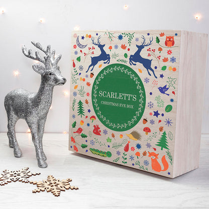 Personalised Festive Woodland Green Christmas Eve Box