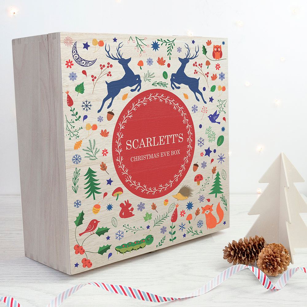 Personalised Festive Woodland Red Christmas Eve Box