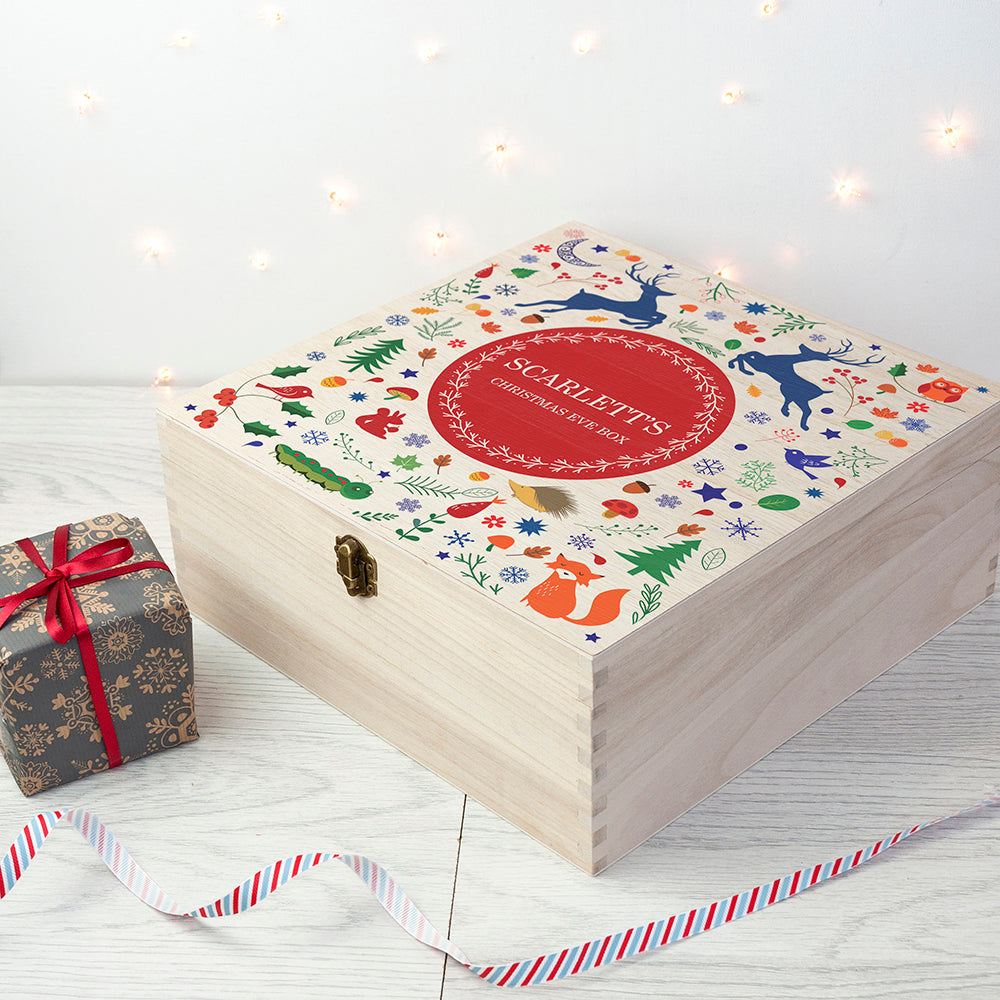 Personalised Festive Woodland Red Christmas Eve Box