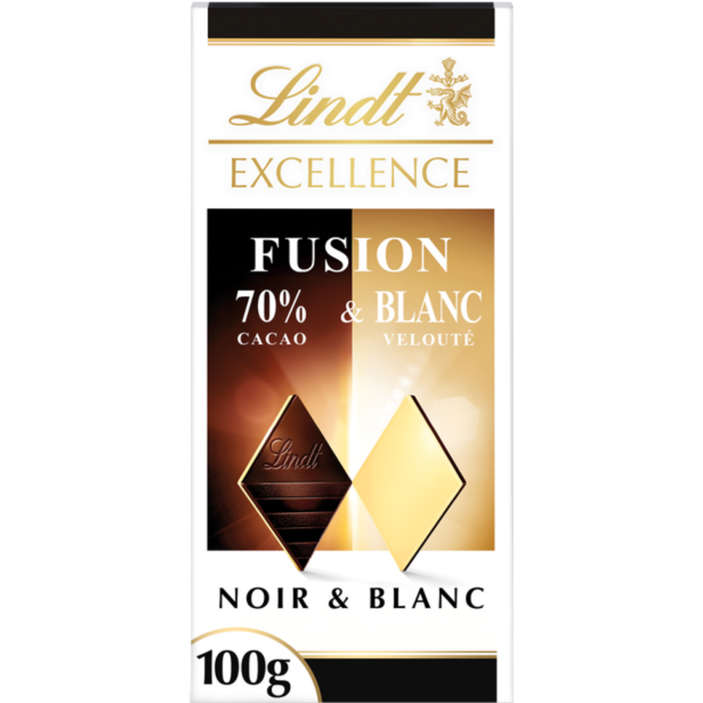 Lindt Excellence | Fusion 70% Dark & White Chocolate | 100g Bar BB End Sept 26