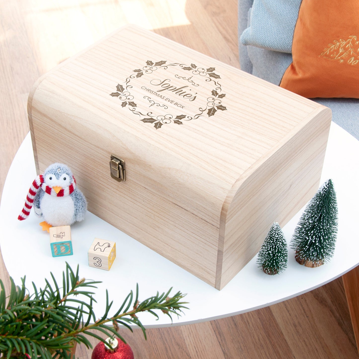 Personalised Christmas Eve Chest With Mistletoe Wreath