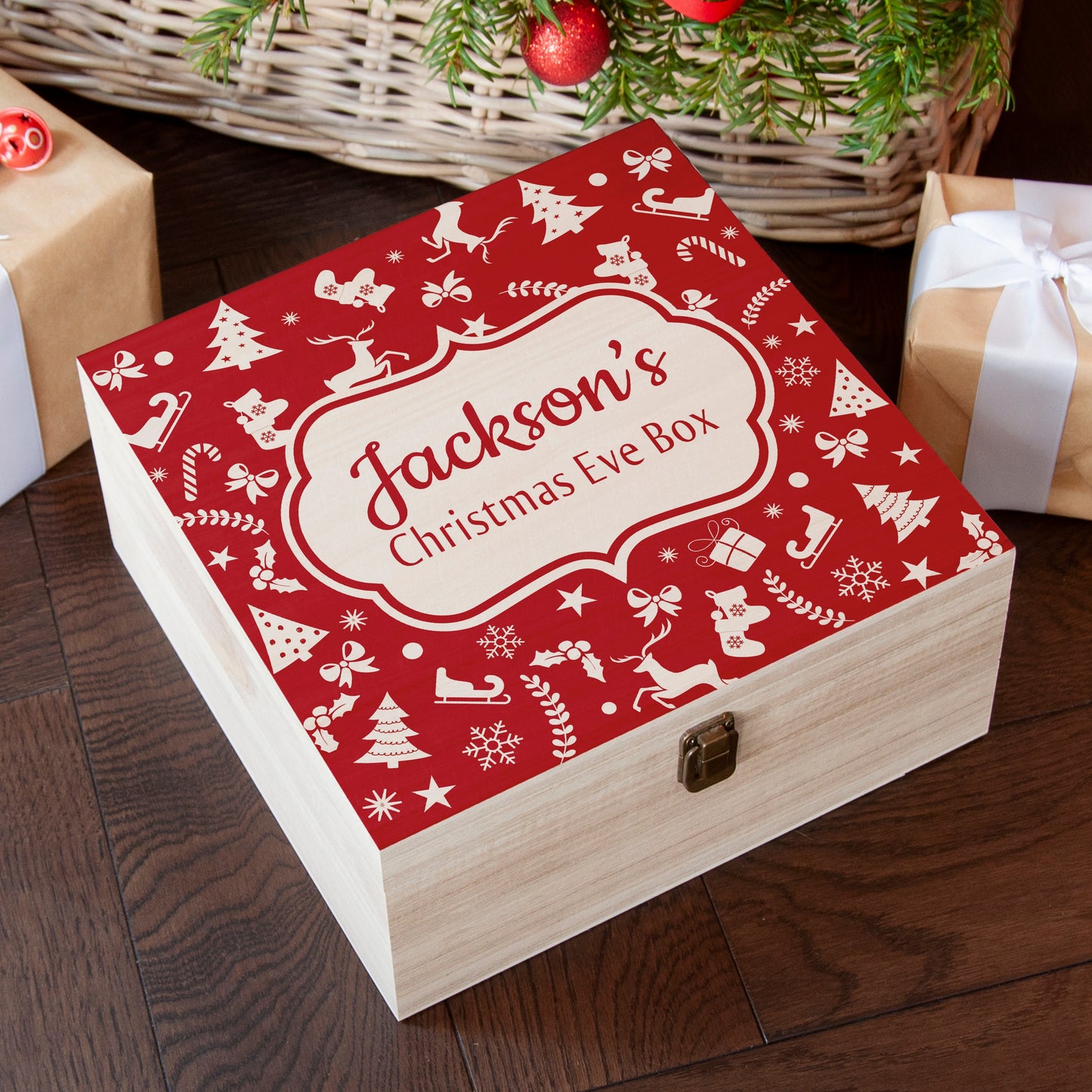 Personalised Festive Pattern Christmas Eve Box