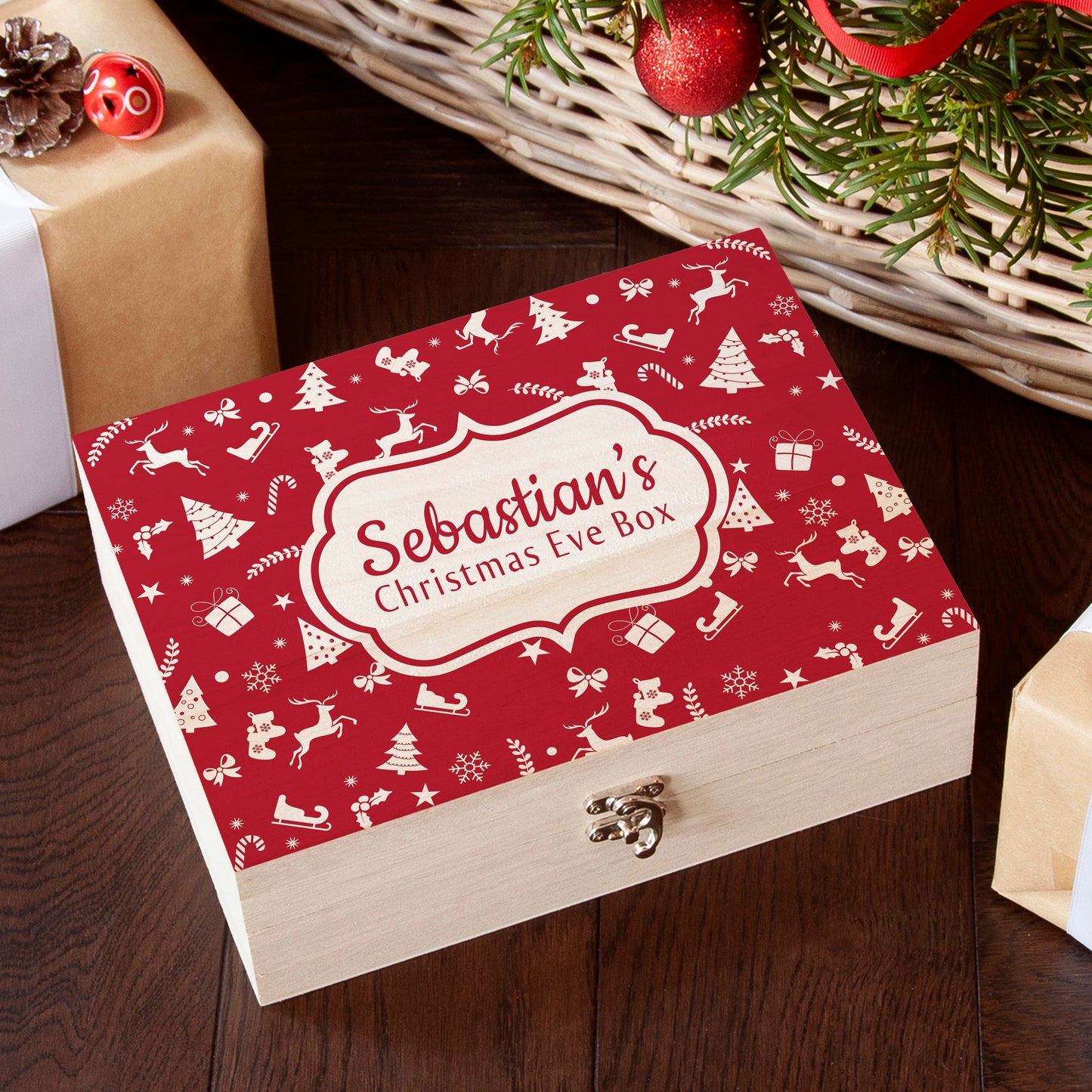 Personalised Festive Pattern Christmas Eve Box