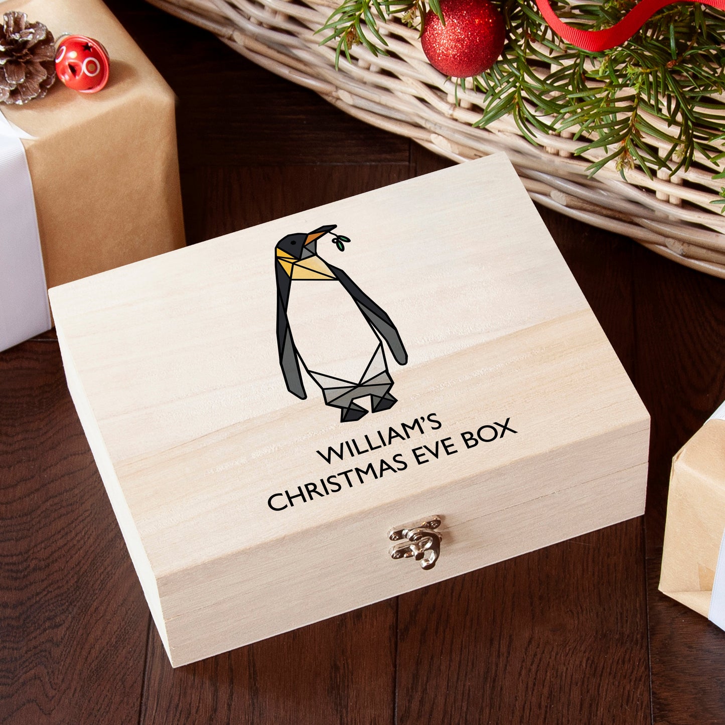 Personalised Geometric Penguin Christmas Eve Box