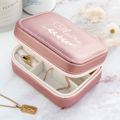Personalised Wreath Pink Travel Jewellery Case