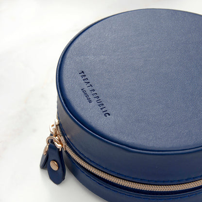 Personalised Navy Blue Round Travel Jewellery Case