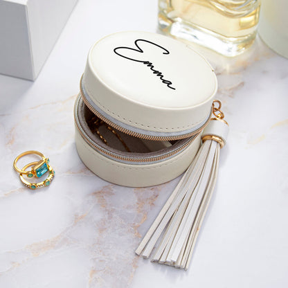 Personalised White Travel Jewellery Case with Tassel