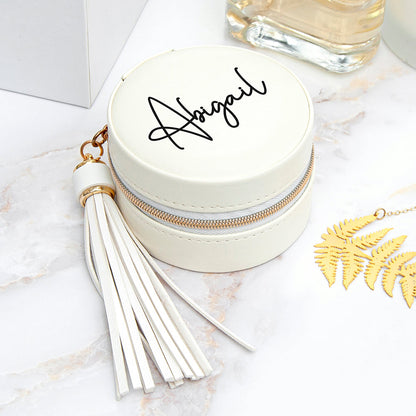 Personalised White Travel Jewellery Case with Tassel