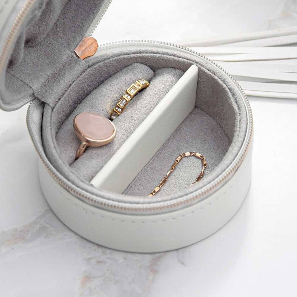 Personalised White Travel Jewellery Case with Tassel