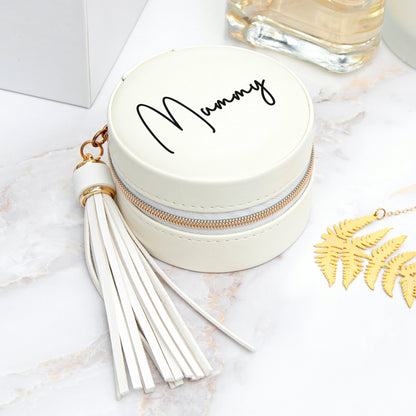 Personalised White Travel Jewellery Case with Tassel