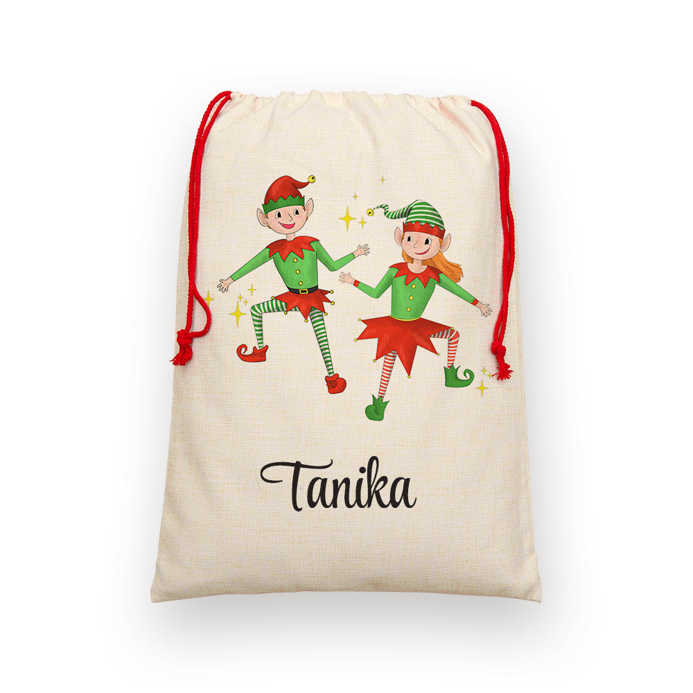 Personalised Playful Elves Christmas Sack