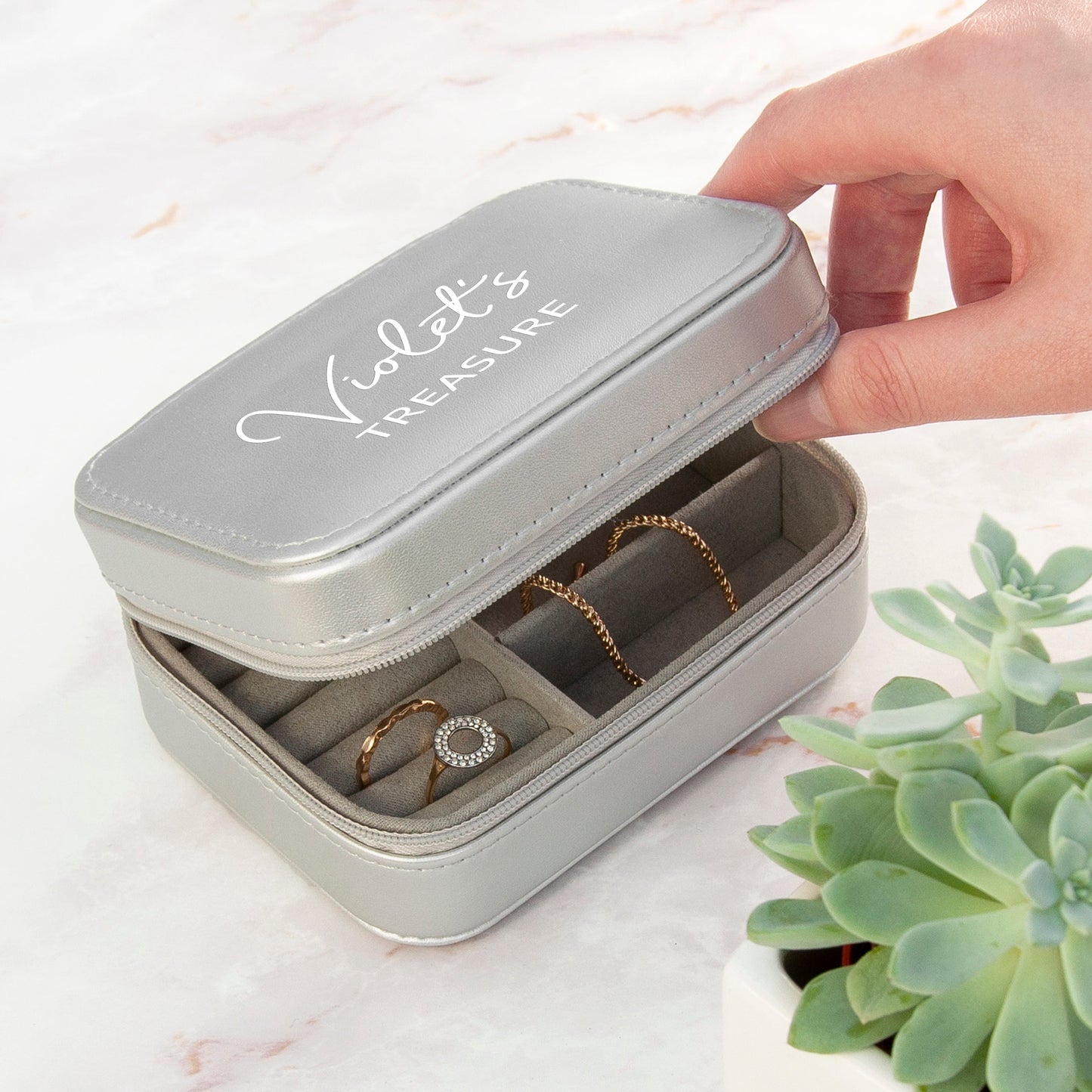 Personalised Metallic Silver 'My Treasure' Jewellery Case