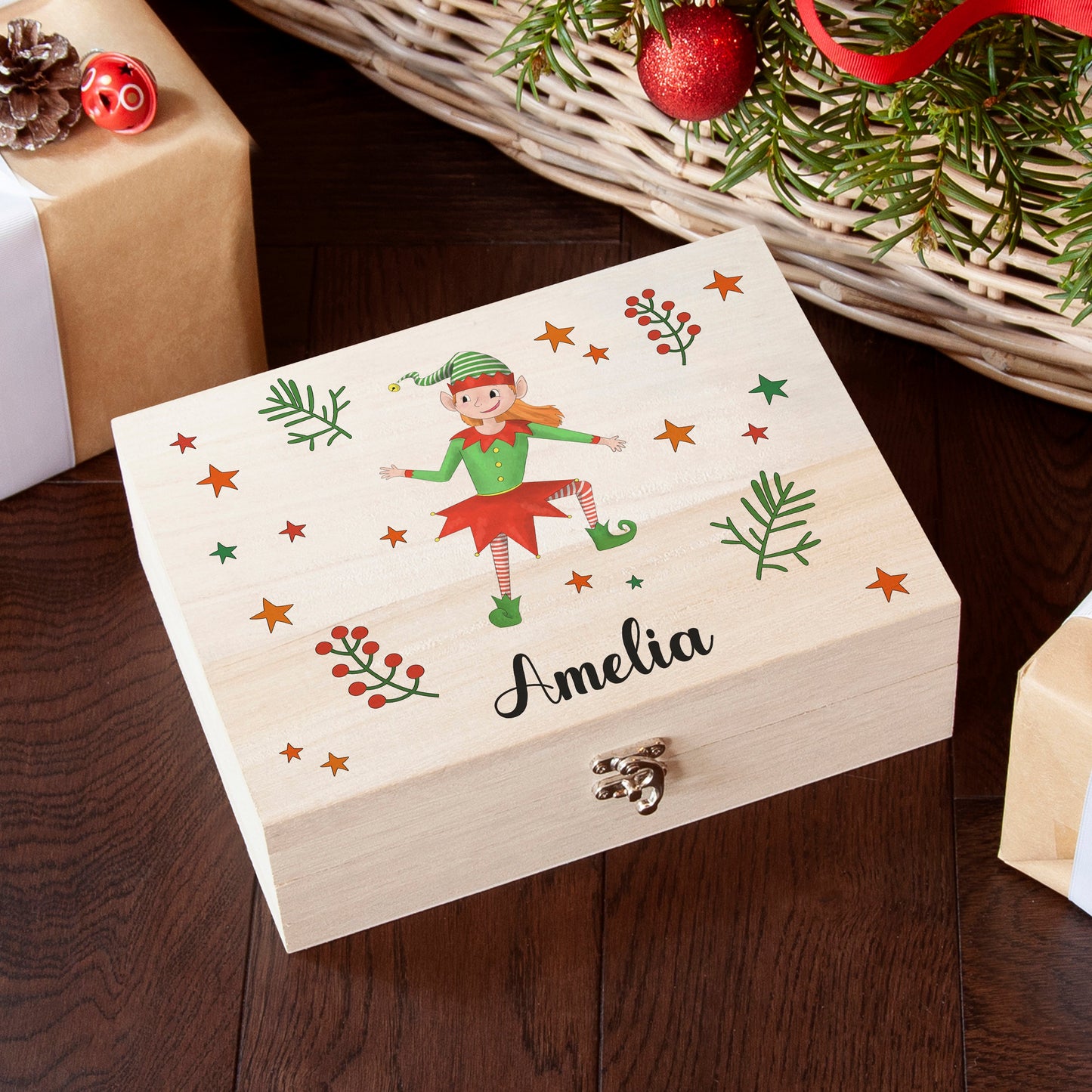 Personalised Girl Elf Christmas Eve Box