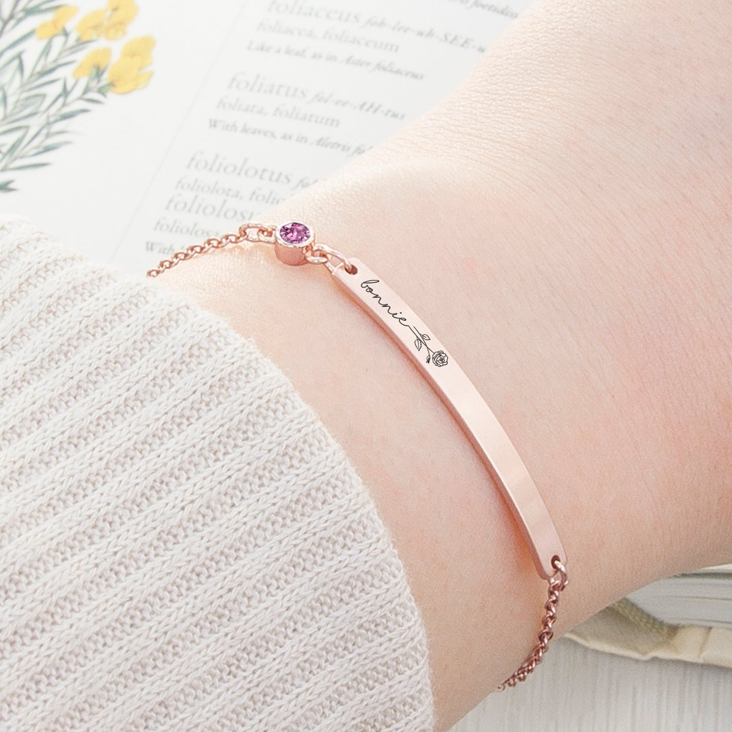 Personalised Birth Flower Swarovski Crystal Rose Gold Bracelet