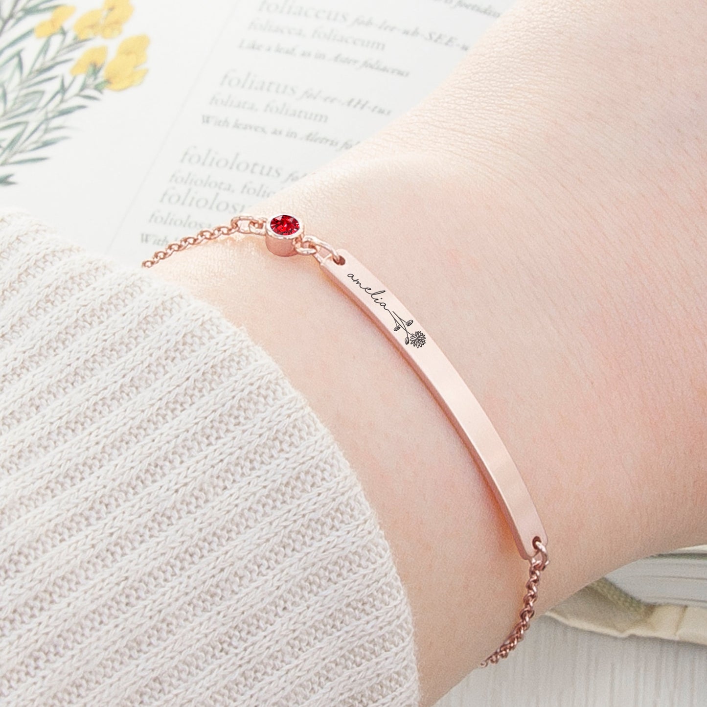 Personalised Birth Flower Swarovski Crystal Rose Gold Bracelet