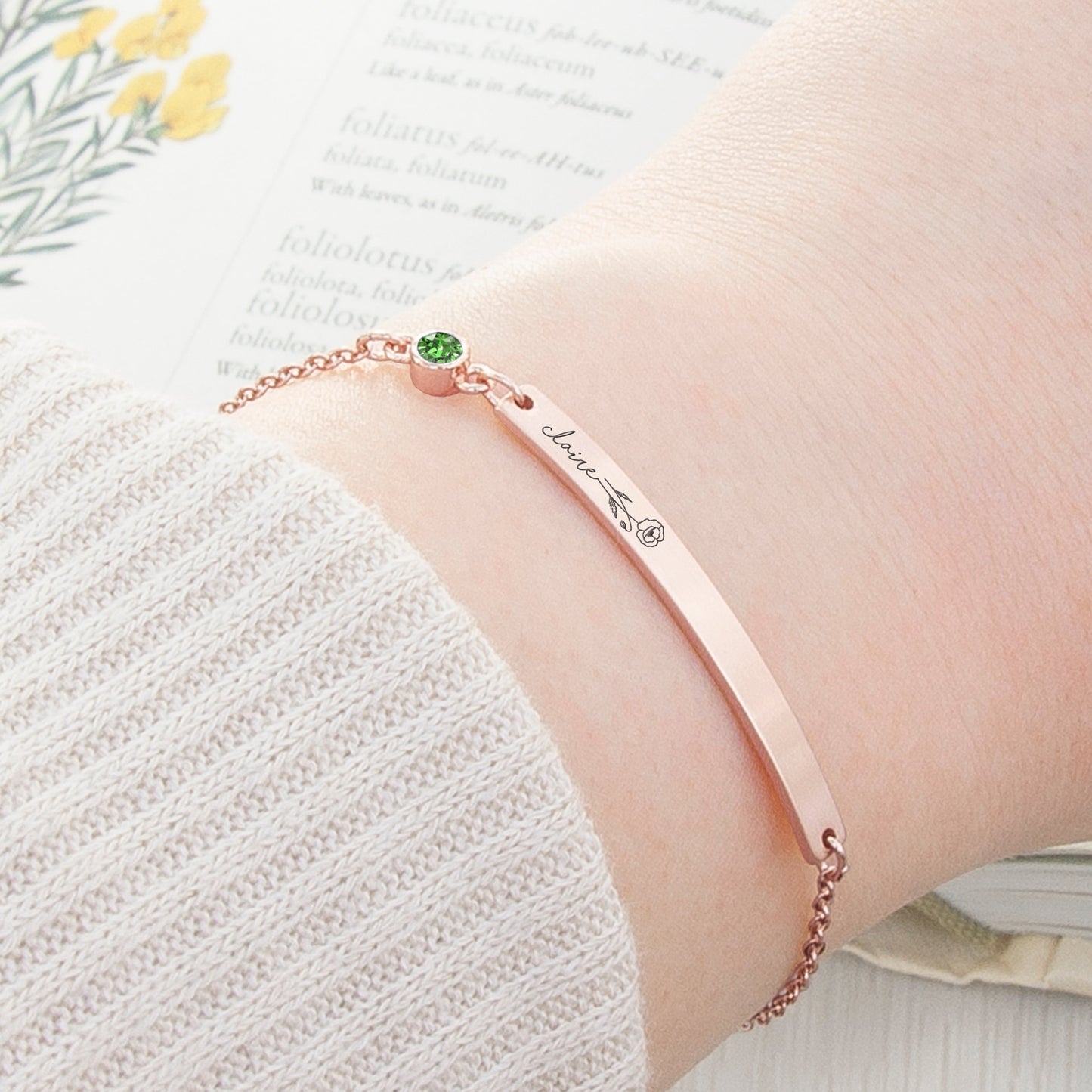 Personalised Birth Flower Swarovski Crystal Rose Gold Bracelet