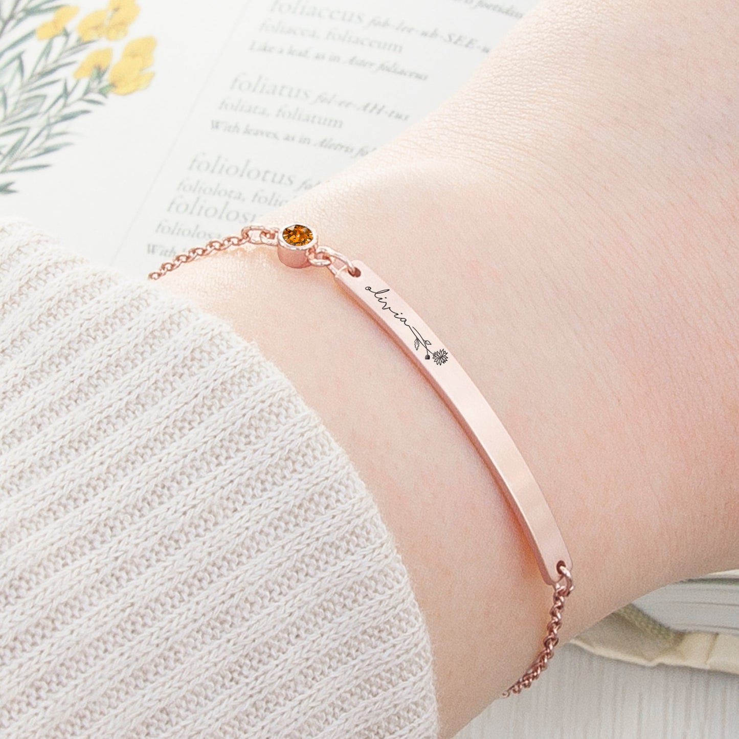 Personalised Birth Flower Swarovski Crystal Rose Gold Bracelet