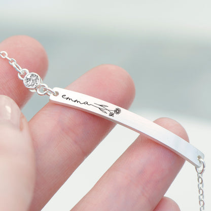 Personalised Silver Birth Flower Swarovski Crystal Bracelet