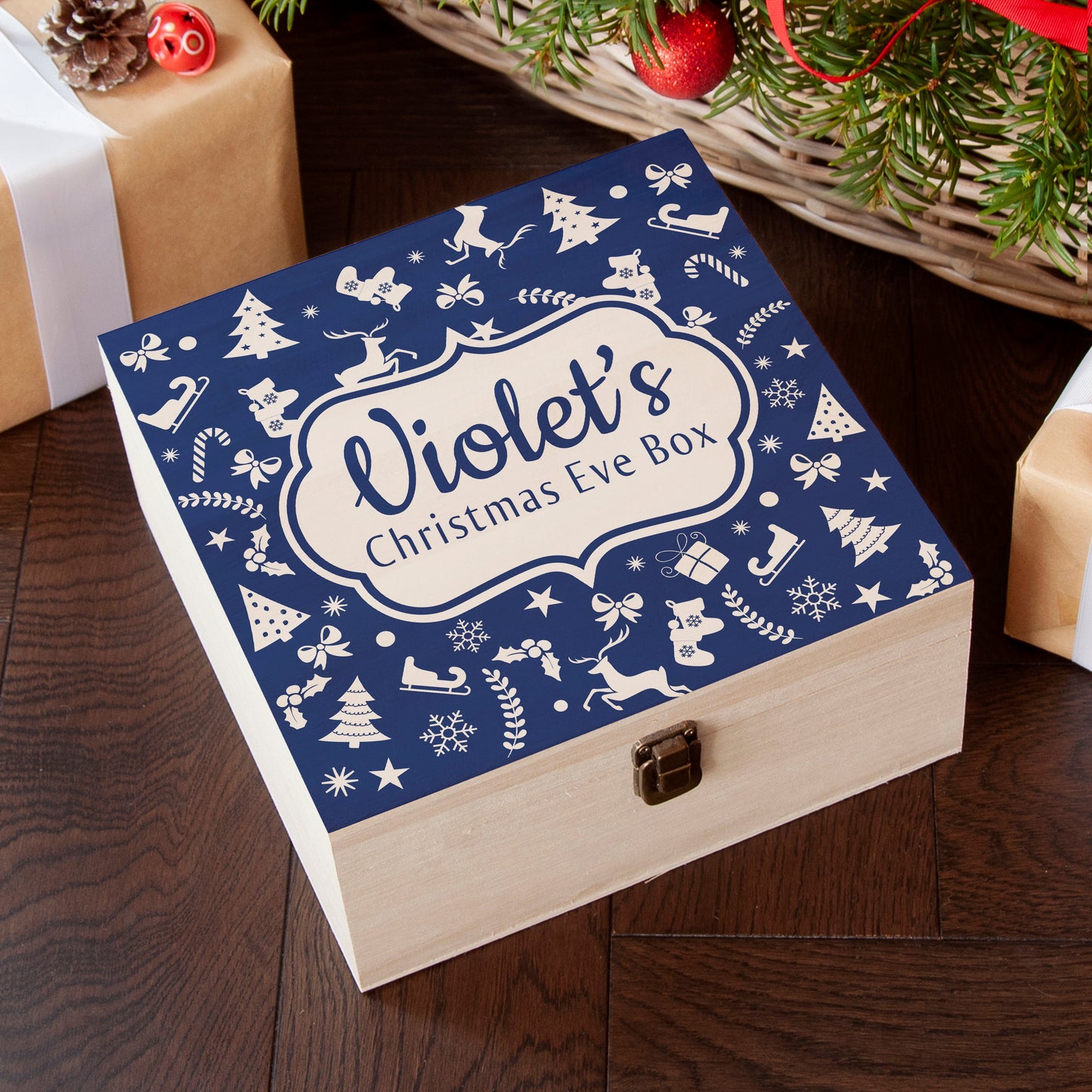 Personalised Festive Pattern Christmas Eve Box