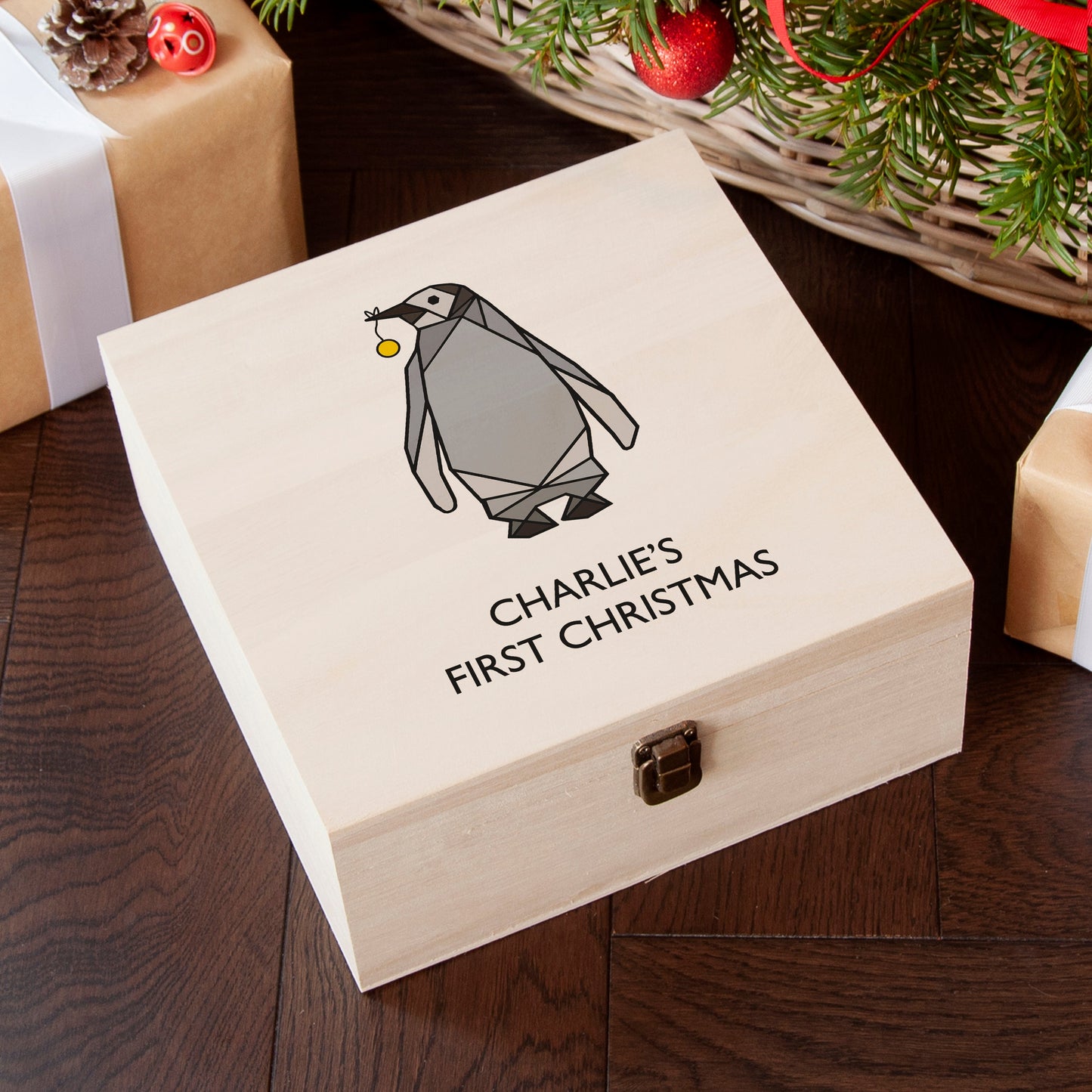 Personalised Baby Penguin First Christmas Box