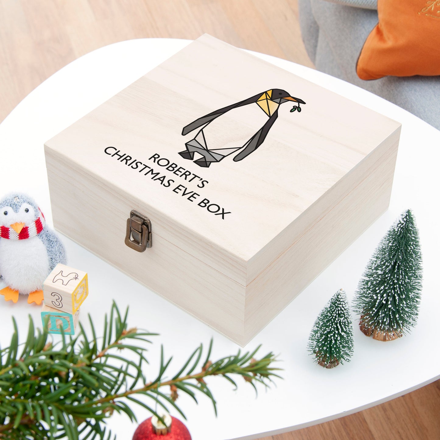 Personalised Geometric Penguin Christmas Eve Box