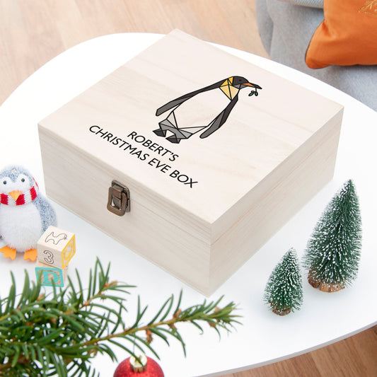 Personalised Geometric Penguin Christmas Eve Box