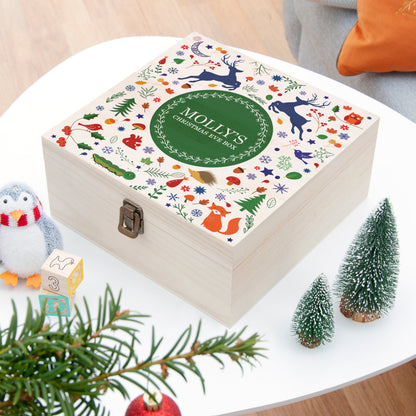 Personalised Festive Woodland Green Christmas Eve Box