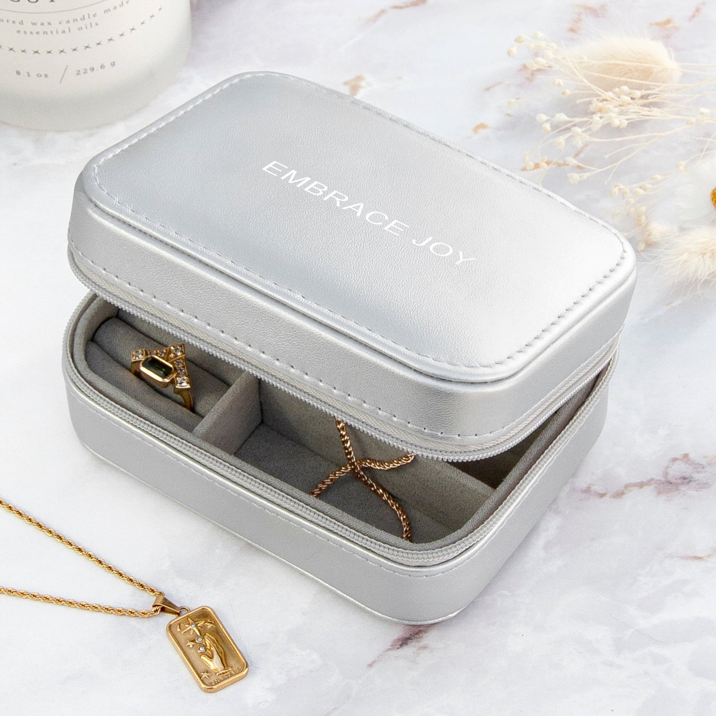 Personalised Bold Message Silver Jewellery Case