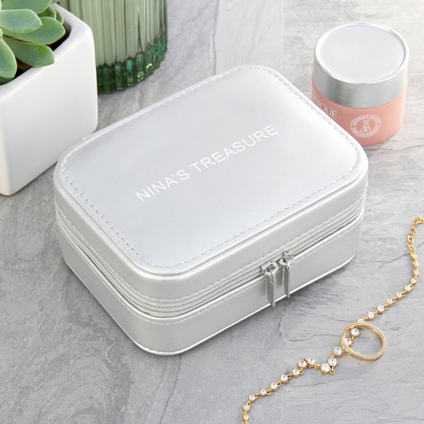 Personalised Bold Message Silver Jewellery Case