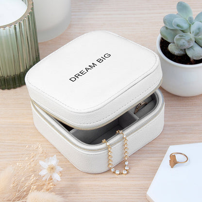 Personalised Bold Message White Travel Jewellery Case