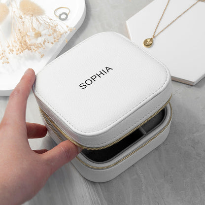 Personalised Bold Message White Travel Jewellery Case