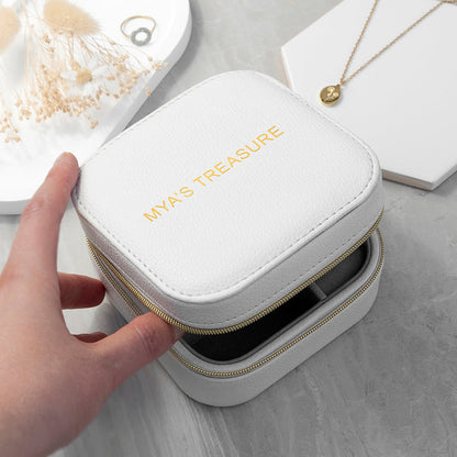 Personalised Bold Message White Travel Jewellery Case