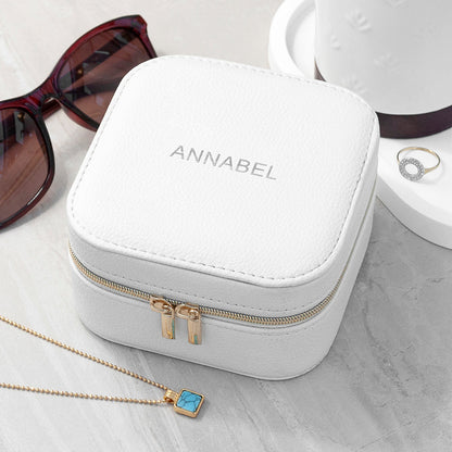 Personalised Bold Message White Travel Jewellery Case
