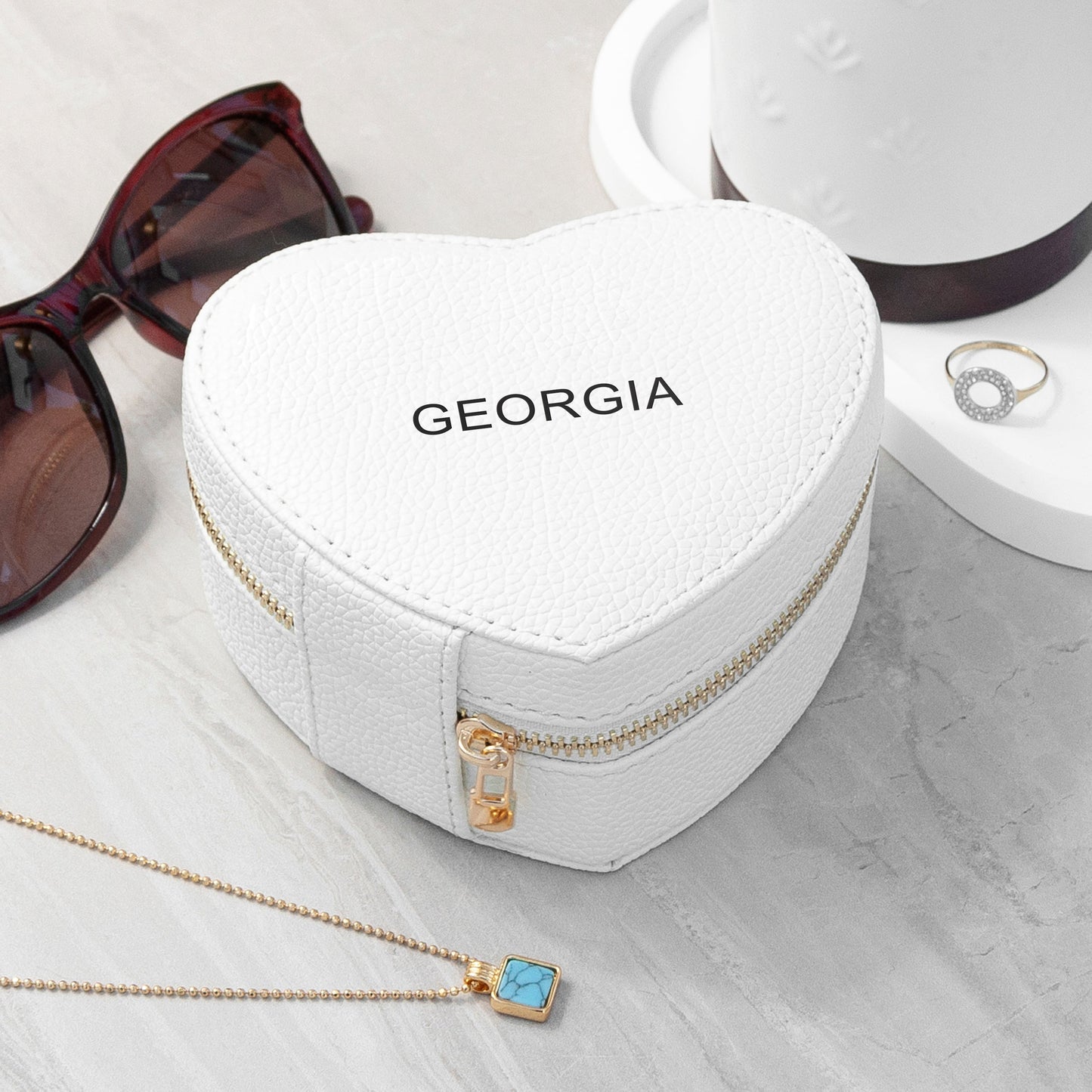 Personalised Bold Message White Heart Jewellery Case